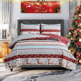 Jarson 190373214927 Christmas Quilt Set King Size 3-piece Xmas Bedspread Coverlet With Reindeer P