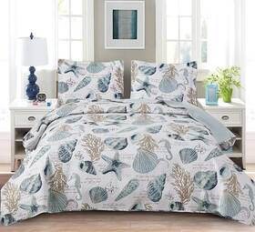 Jarson 313039116193 Summer Beach Bedspreads Set Seashell Conch Coverlet Sets Twin Size 3pcs L