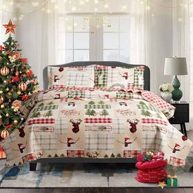 Christmas-5-q Jarson Christmas Quilt Set Full/queen Size 3-piece Xmas Bedspread Reversible Coverle