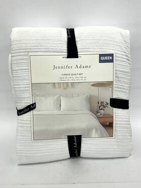 Jennifer Adams 810055658046 3-piece Queen Size Stonewashed Quilt Set White 100% Polyester New