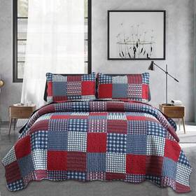 Jessy Home 659676956076 Red Blue Plaid Quilt Set Size Country Patchwork Bedding Full/queen Bluered