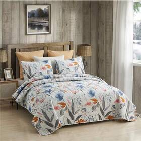 Jml 313041753713 3-piece Queen Size Microfiber Plant Reversible Quilt Set