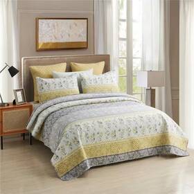 Jml 705353071171 3-piece Queen Size Microfiber Strip Floral Reversible Quilt Set Jml 705353071171 3-piece Queen Size Microfiber Strip Floral Reversible Quilt Set