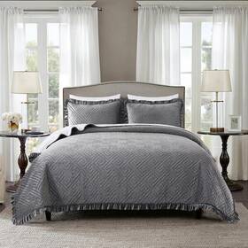 Qsm08-dgrey-k Jml Charcoal Microfiber Hypoallergenic Reversible King Velvet Quilt Set 3-pcs Qsm08-dgrey-k Jml Charcoal Microfiber Hypoallergenic Reversible King Velvet Quilt Set 3-pcs