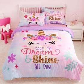 Joiedomi 840332639741 Kid Twin Comforter Set 5 Piece Unicorn Bedding For Boys Girls Su