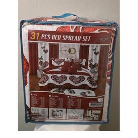 Ca45527 Jollfit 31-piece Queen Bedspread Set Quilted Floral Burgundy White Polyester