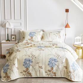 Jr-hfb10-q Joyreap 3 Pieces Microfiber Quilt Set Elegant Flower Botanical Reversible Design