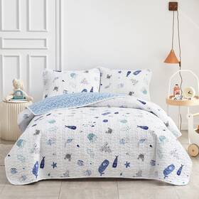 Jr-qmhfb53-t Joyreap 2-piece Cotton Quilt Set Twin Vibrant Ocean Theme Starfish Whale Cra