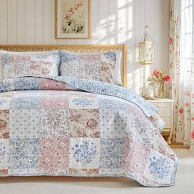 Jr-qmshfb02-t Joyreap Floral Cotton Quilt Set Elegant Flowers Grid Patchwork Design 2 Pieces Tw Inch