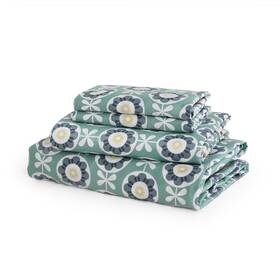 Jsd-300tc-pcss-full-green Jsd Green Floral Cotton Sheet Set Full 300 Thread Count Printed Sateen