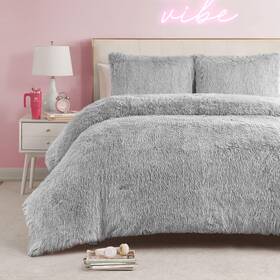 Jyz027516 Juicy Couture Shaggy Faux Fur Grey King Comforter Set - Soft And Cozy 3-piece