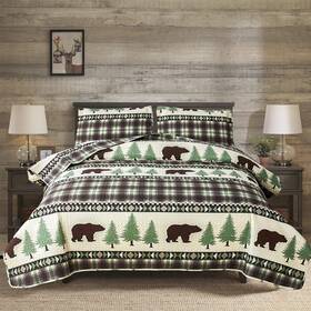 Junsey 192408493116 Cabin Bear Quilts Set Full/queen Size Lightweight Plaid Bedspread Cov