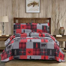 Junsey 192408493147 Rustic Bear Quilts Set Twin Size Lightweight Plaid Bedspread Coverlet