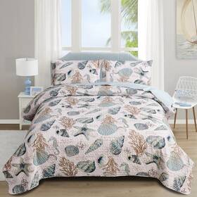 Junsey 192408633345 Beach Bedding King Size Lightweight Coastal Bedspreads Ocean Theme 3pcs Conch