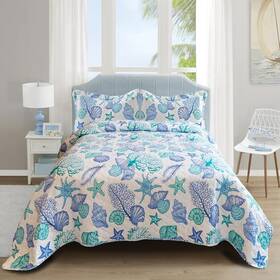 Junsey 313042937990 3 Piece Quilts Twin Size Ocean Theme Lightweight Coastal Beach Bedding Sea