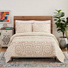 A075116cmnds Justina Blakeney Jungalow Hypnotic Cream 3-piece Cotton Quilt Set - Lightweig