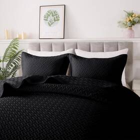 Se-cg3jt-23 Justlet 3-piece Quilt Bedding Sets Queen Black Linear Weave