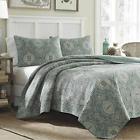 Jz-bfar-nj9j Tommy Bahama Cotton Modern Damask Quilt Set Bluish Green Color