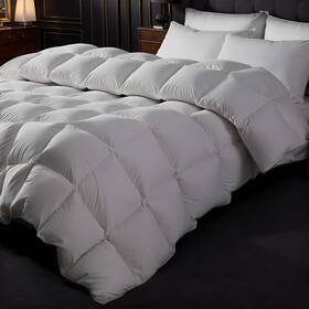 Kakabell 749083200227 Goose Down Feather Fiber Comforter Queen Size Quilted White Duvet Inch