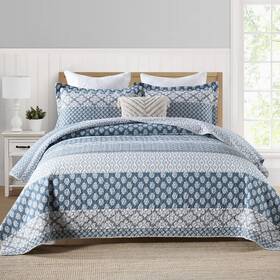Kaloola 647349352836 Blue Queen Quilt Set Cotton Lightweight Bedspreads Size Farmhouse Reversib