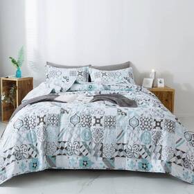 Kasentex 733810816447 Printed Patchwork Reversible Bedding Set Soft Multi Queen
