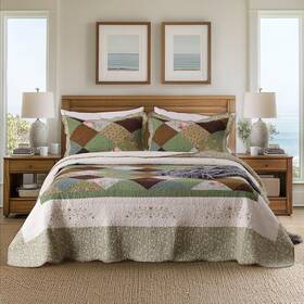 Kwx1904-t Kasentex Authentic 100% Cotton Easy-clean Multi Checkered Patchwork Quilt With Lavish