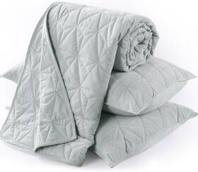 Kwx2423-lg Kasentex Velvet Quilt Set Luxury Geometric 3pc Full/queen -light Gray