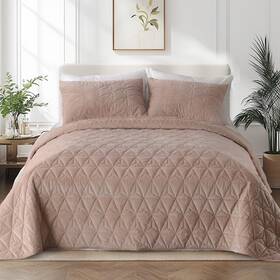 Kwx2423-pb-ok Kasentex Velvet Oversized California King Quilt Set 112 Inch X106 Luxury Lightweight Geom