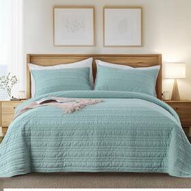Kwx2424-lb-ok Kasentex Luxury Velvet Quilt Set 3 Pieces Oversize King Soft Bedspread Coverlet With 2
