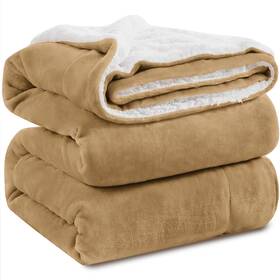 Sfbki6024 Kawahome Sherpa Fleece King Size Blanket For Bed - 108 Inch X 90 Camel