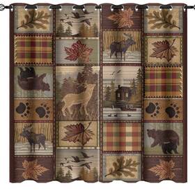 Kazynee 799187977900 Farmhouse Bear Moose Deer Room Darkening Blackout Window Curtains With Gromme