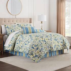 14013000112 Keeco Llc Imperial Dress Jacobean Floral Soft All Season Reversible King Porcelain Quilt