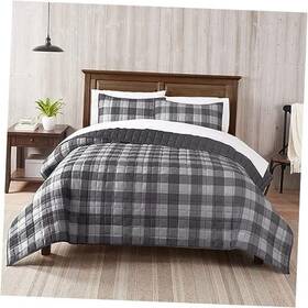 14013000282 Keeco Llc Simply Comfort Alex Soft Modern 3 Piece Buffalo Check Plaid Full/queen Grey