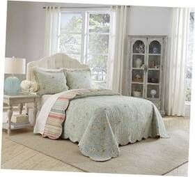15966b Keeco Llc Garden Glitz Modern Farmhouse Floral 3-piece Reversible Quilt Queen Vapor