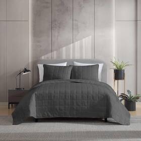 A0000670 Kenneth Cole King Quilt Set Soft And Refined Embossed Bedding 3pc Pillowcases Gray