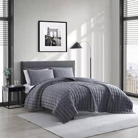 Ushsa91227879 Kenneth Cole New York Solid Velvet Reversible 3 Piece King Quilt Set Charcoal