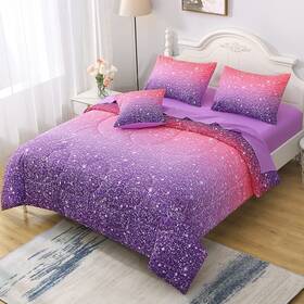 Jxr04-2302gbfxfzf6p Keyroal 6pcs Glitter Comforter Set With Sheets For Teens Girls Kids Colorful Gradien