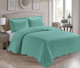 Kids Zone Home Collection 745484355016 3 Piece Full/queen Over Size Embossed Solid Aqua Blue Color C