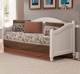 Kids Zone Home Linen 313047689672 5 Piece Daybed Quilted Bedspread Set Brown Tan Sky Blue Lea