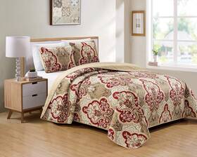 Kids Zone Home Linen 313111285236 Bedspread Set Damask Pattern Taupe Burgundy Brown New King