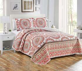 Kids Zone Home Linen 313114578502 Collection Quilted Bedspread Set Floral Bedding Coral