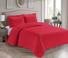 Kids Zone Home Linen 313115834850 3 Piece King/california King Over Size Embossed Solid Red Coverlet Be