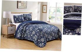 Kids Zone Home Linen 665752457863 Bedspread Set Floral Print Pattern Blue King/cal King