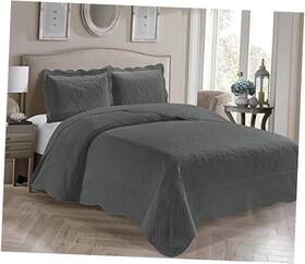 Kids Zone Home Linen 665752490761 3 Piece Over Size Embossed Solid Color Coverlet King/california King Charcoal