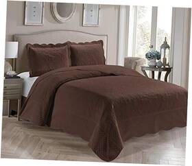 Kids Zone Home Linen 665752490785 3 Piece Over Size Embossed Solid Color Coverlet King/california King Coffee
