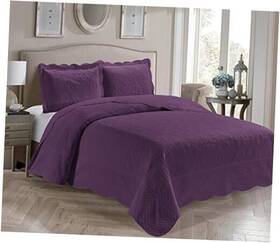 Kids Zone Home Linen 665752490860 3 Piece Over Size Embossed Solid Color Coverlet King/california King Purple
