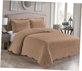 Kids Zone Home Linen 665752500095 3 Piece Over Size Embossed Solid Color Coverlet King/california King Taupe