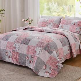 Ch-6490-oks Kinbedy Oversized King Quilt Set 128x120 Floral Patchwork Extra Wide Bed