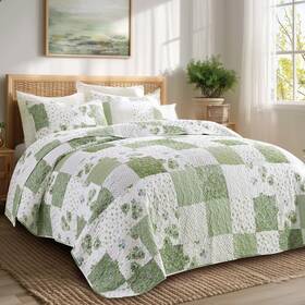 Ch-jhfz-936 Kinbedy Green Floral Patchwork Quilt Set Full Queen Size Quilted Bedspread C