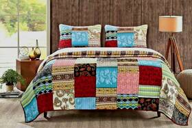 Gl-1601b King Quilt Bedding Set Patchwork Design Red Brown Blue Cotton Pillow Shams Cover